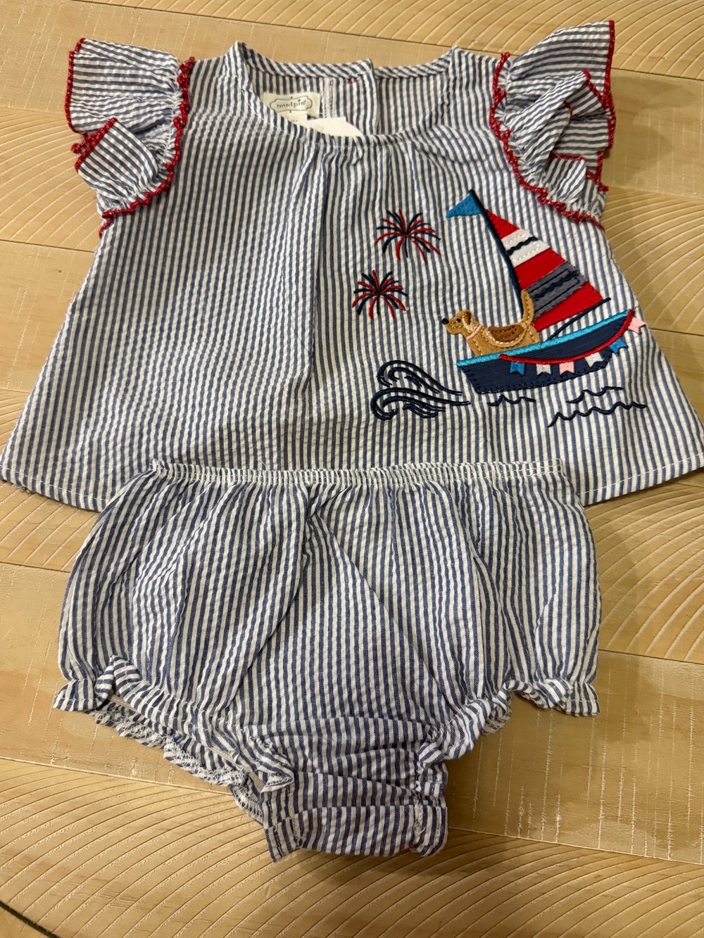 Mudpie Sailboat Puppy Pinafore Set- 6-9M NWT